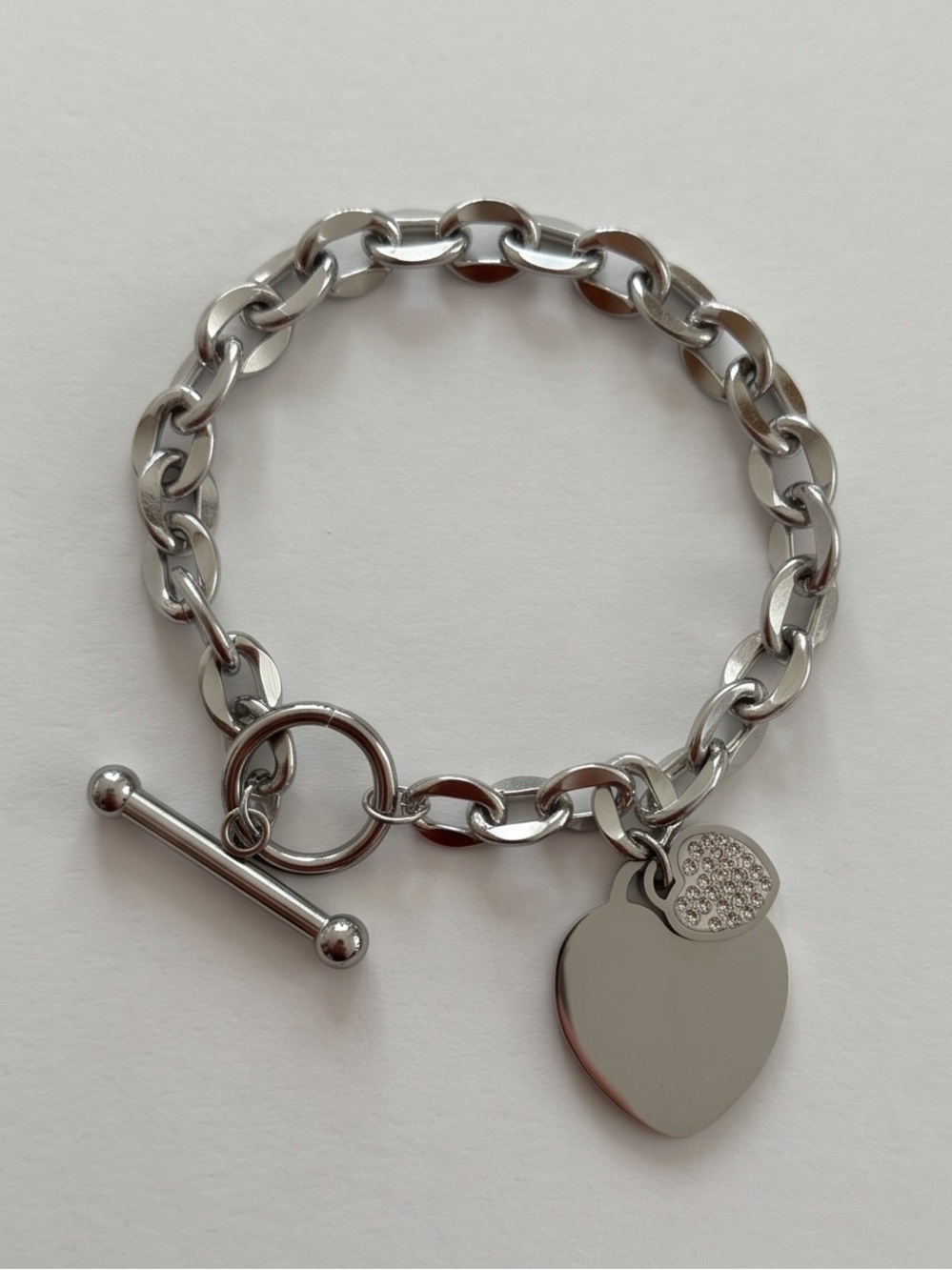 Heart Toggle Chain Bracelet - Silver Heart Charm